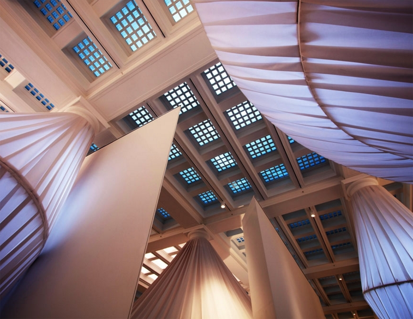ReOrder Installation at Brooklyn Museum Shot looking up at reOrder art installation at the Brooklyn Museum featuring Sunbrella fabrics