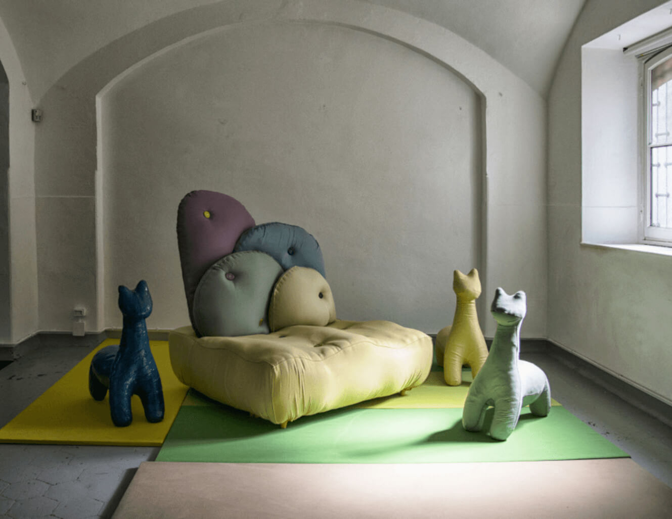 Animal Pouffs and a sofa made using Sunbrella fabrics at the Rosana Orlandi gallery in Milan, Italy